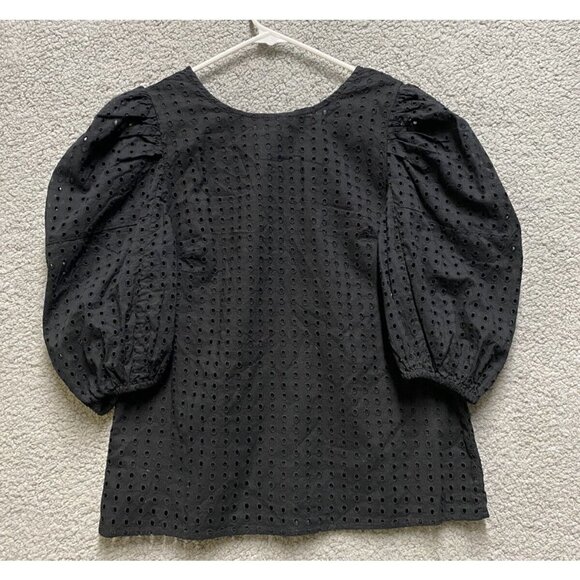 a new day Tops - A New Day Women's Black Short Puff Sleeve Eyelet Dress Top Size XS cotton